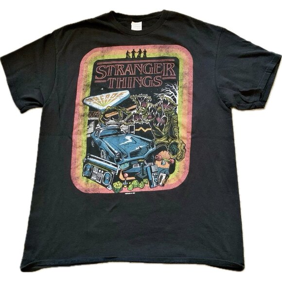Stranger Things Retro Arcade T-Shirt Black Large Netflix 2021 100% Cotton - Picture 1 of 11